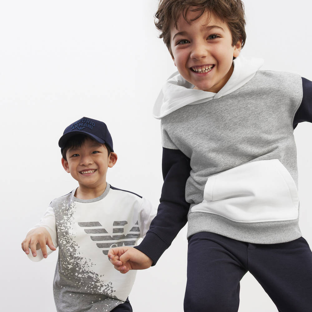 Emporio Armani Boys Grey Colourblock Hoodie Childrensalon Outlet