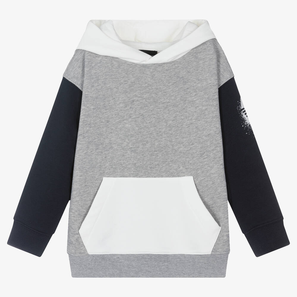 Emporio Armani - Boys Grey Colourblock Hoodie | Childrensalon