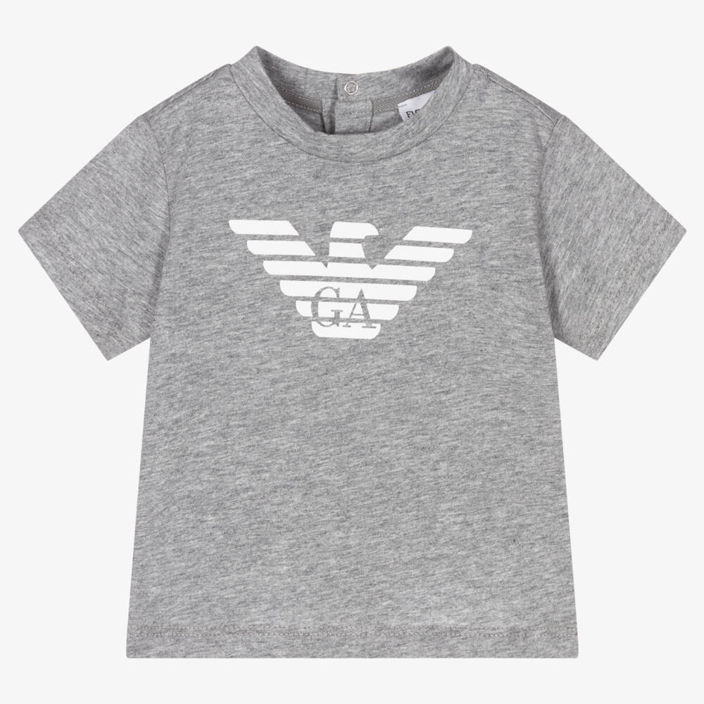 Emporio Armani-Boys Grey Cotton Eagle Logo T-Shirt | Childrensalon Outlet