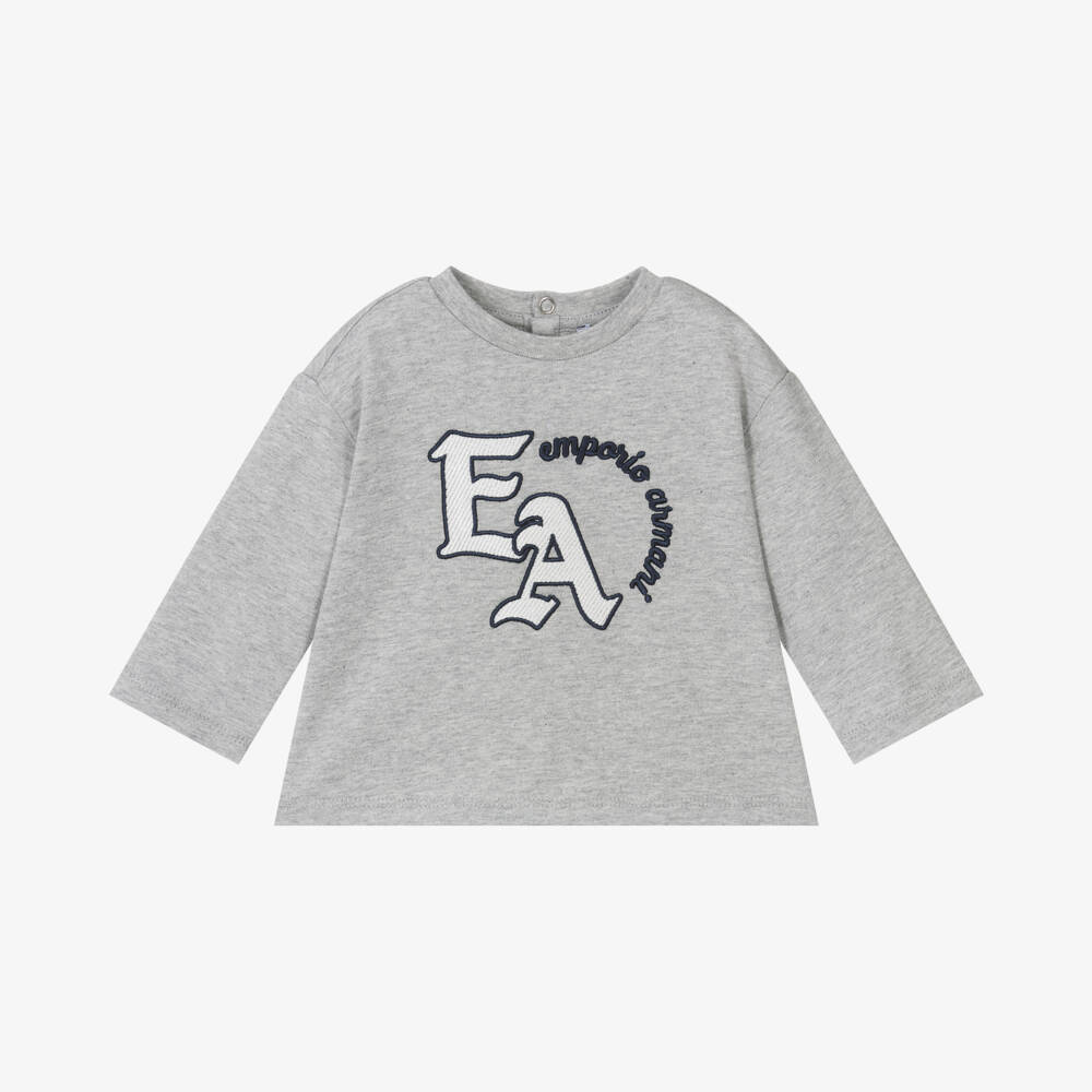 Emporio Armani-Boys Grey Cotton Jersey Top | Childrensalon Outlet