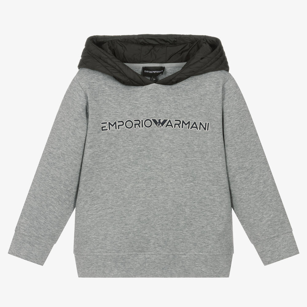 Emporio Armani - Sweat à capuche gris coton garçon | Childrensalon