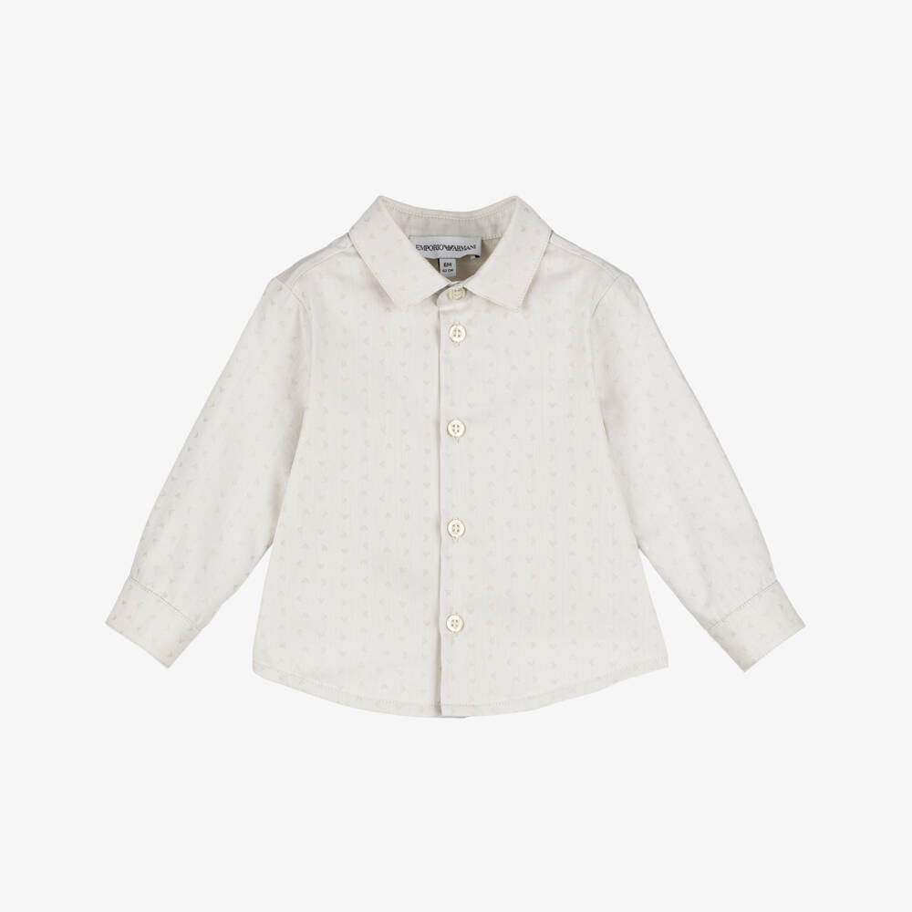Emporio Armani-Boys Grey Cotton Logo Shirt | Childrensalon Outlet