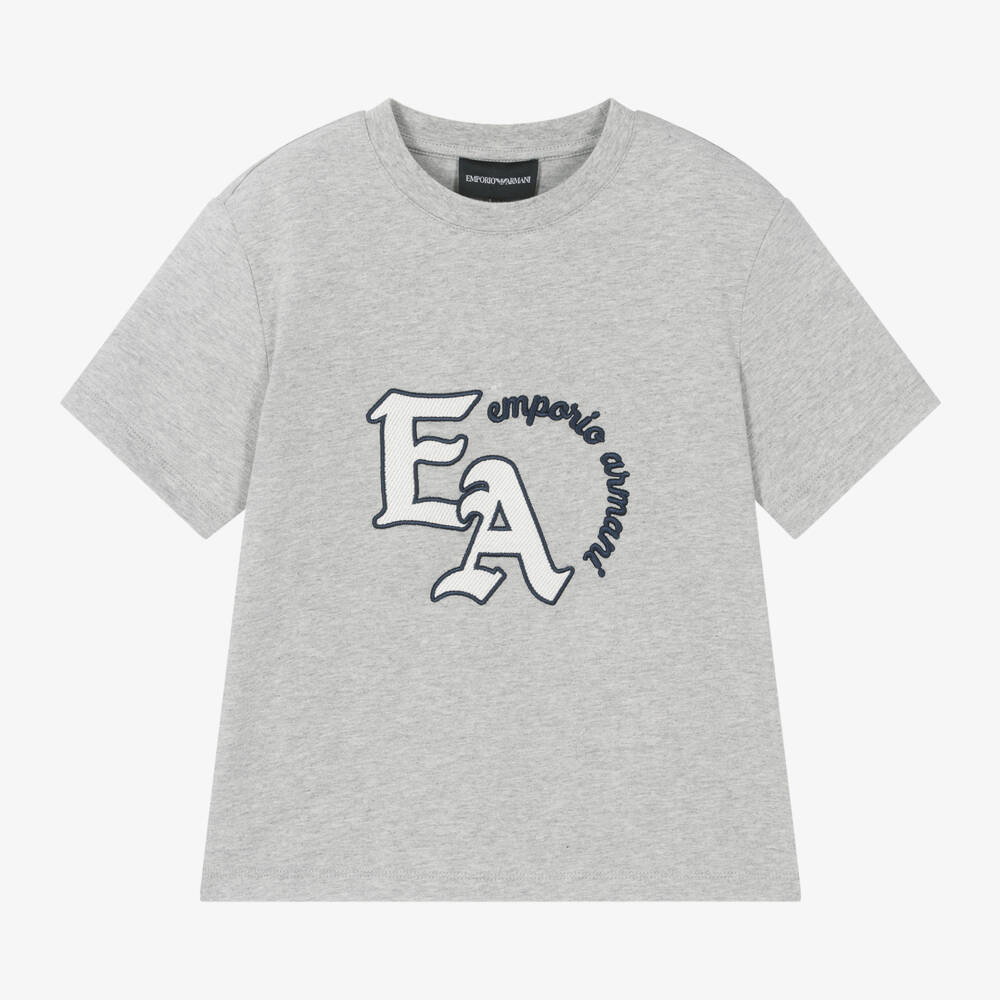 Emporio Armani-Boys Grey Cotton Tee | Childrensalon Outlet