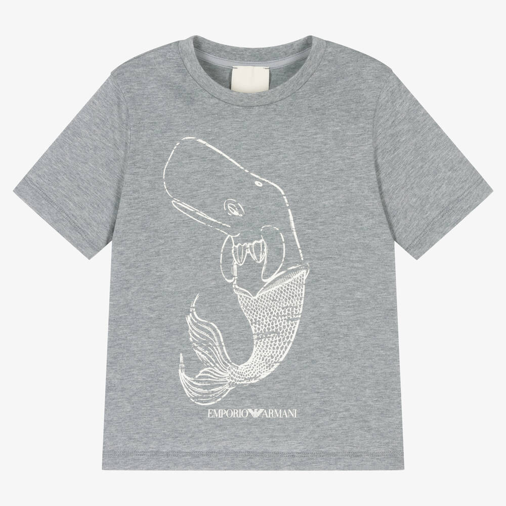 Emporio Armani - Серая хлопковая футболка с китом | Childrensalon