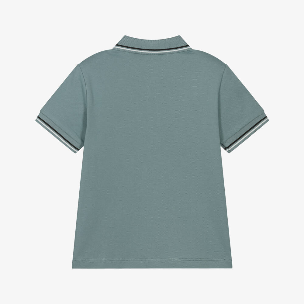Emporio Armani-Boys Grey-Green Cotton Piqué Polo Shirt with White Eagle Logo | Childrensalon Outlet