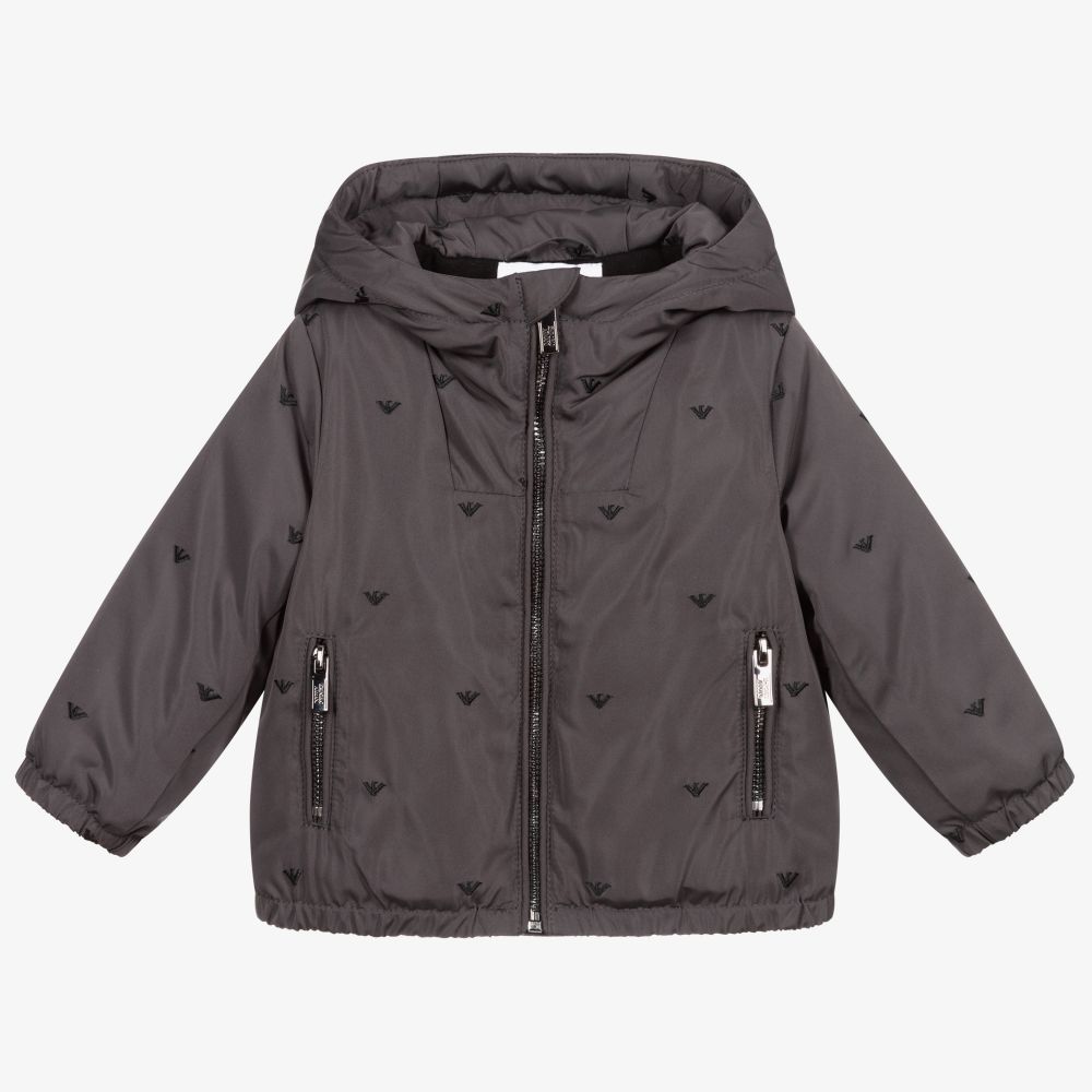 Emporio Armani - Boys Grey Logo Hooded Jacket | Childrensalon