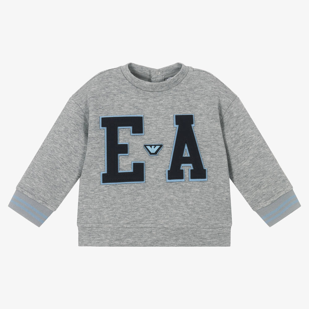 Emporio Armani - Boys Grey Logo Sweatshirt | Childrensalon