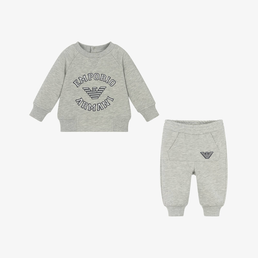 إEmporio Armani-بدلة رياضية قطن لون رمادي للأولاد | Childrensalon Outlet