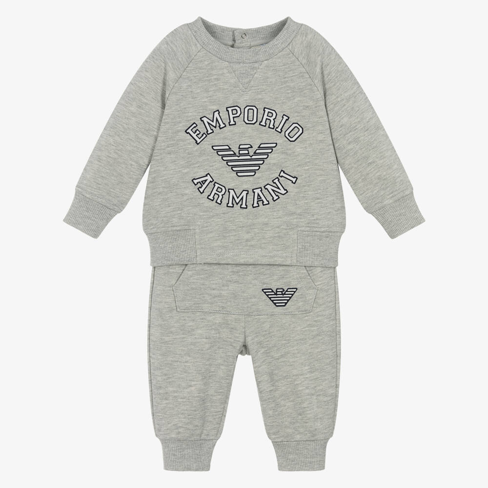 Emporio Armani-Boys Grey Marl Knit Tracksuit | Childrensalon Outlet