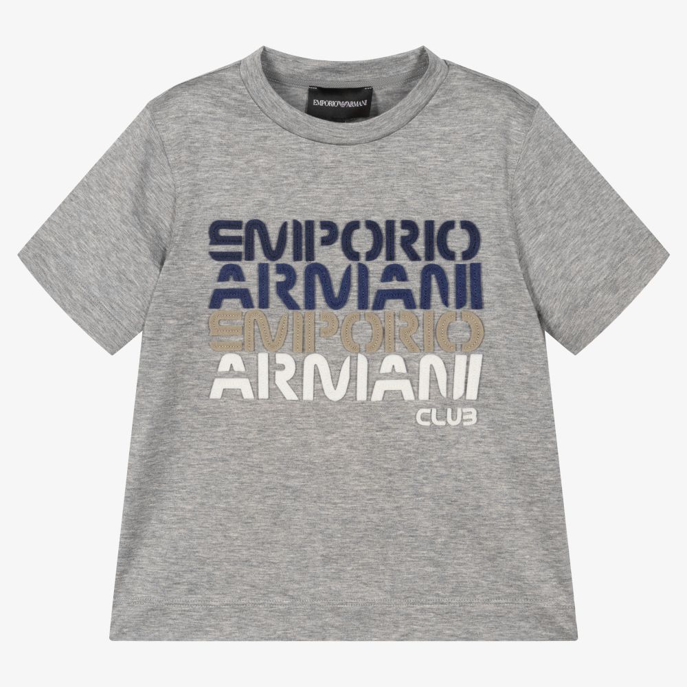 Emporio Armani - تيشيرت ليوسيل جيرسي لون رمادي للأولاد | Childrensalon