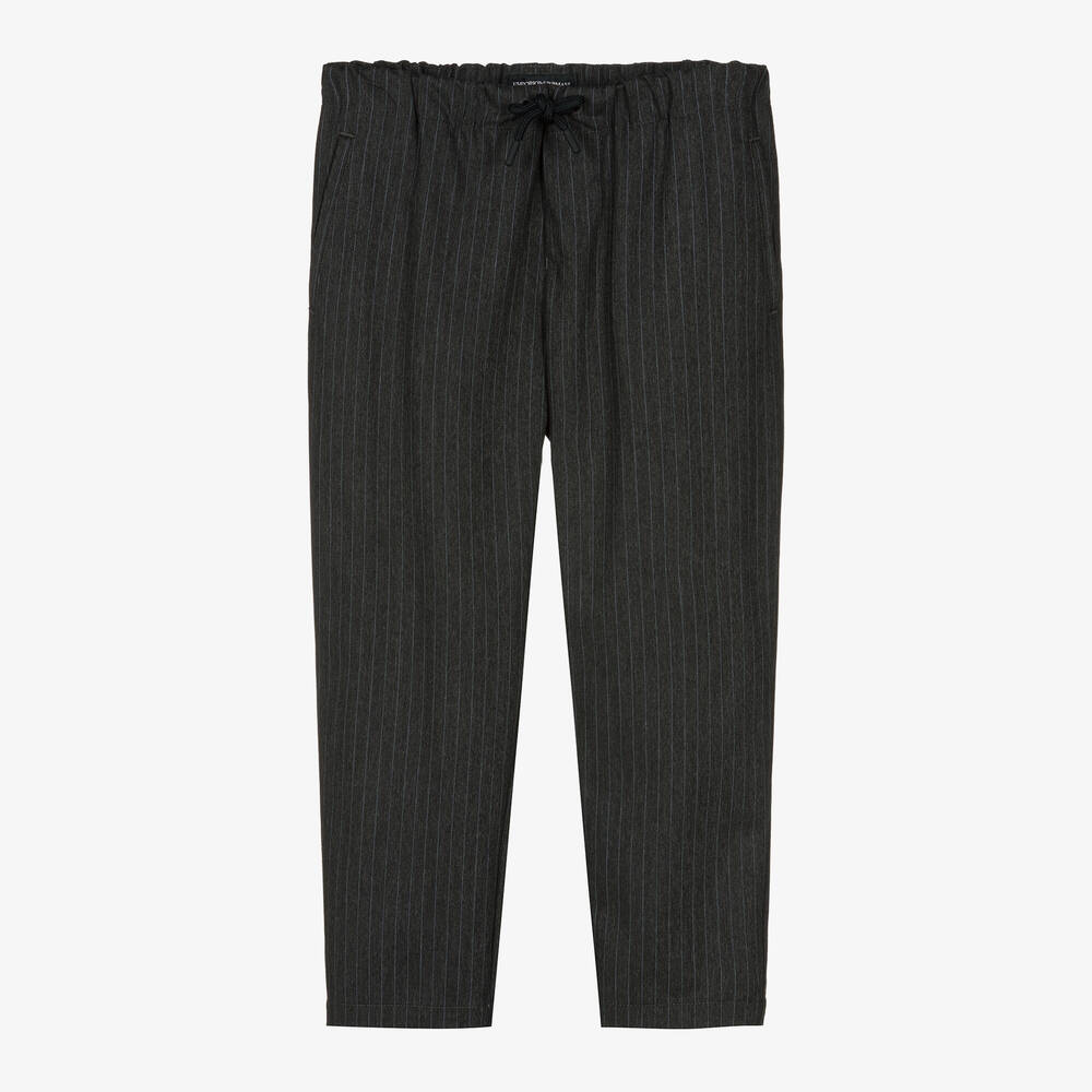 Emporio Armani - Boys Grey Pinstripe Drawstring Trousers | Childrensalon