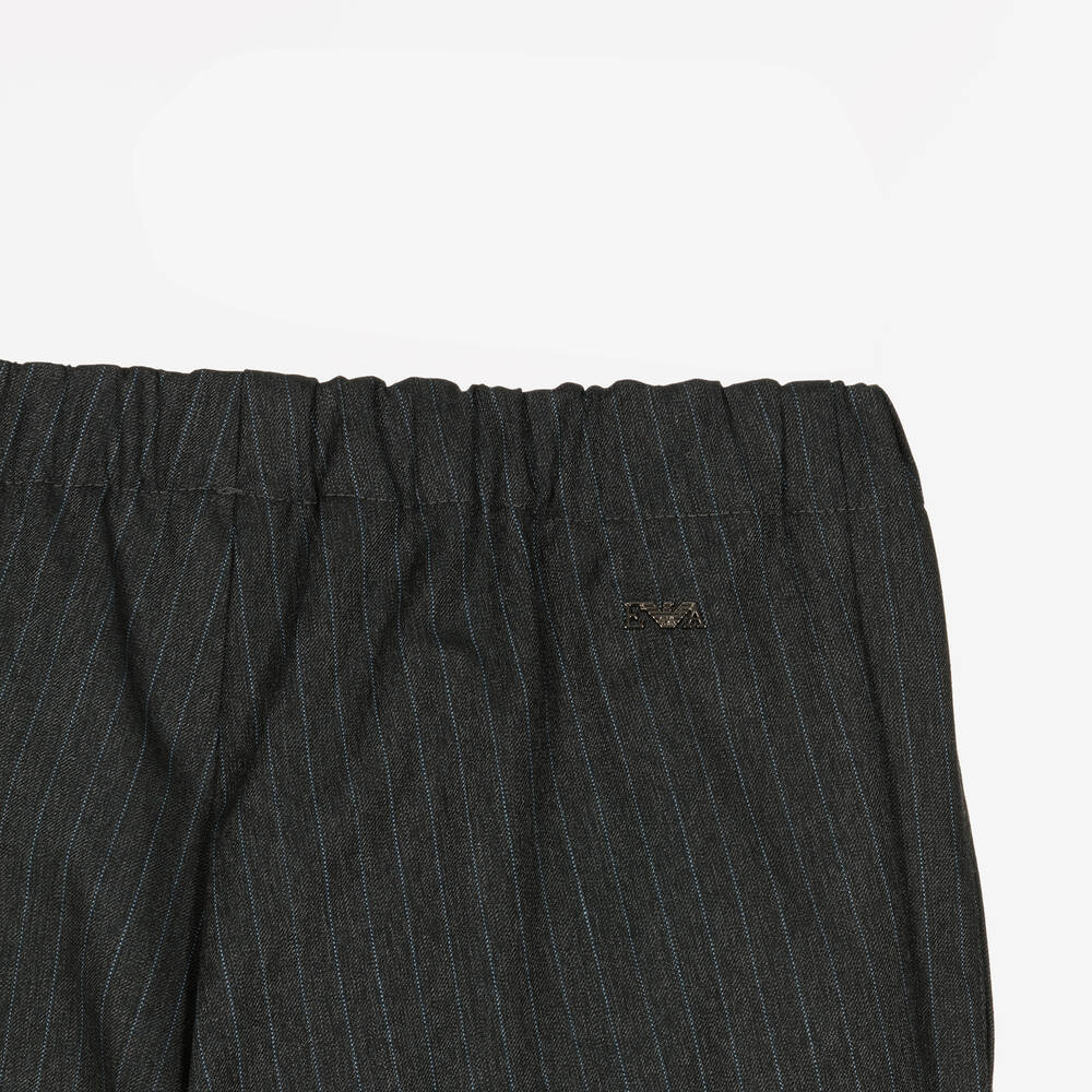 Emporio Armani-Boys Grey Pinstripe Drawstring Trousers | Childrensalon Outlet
