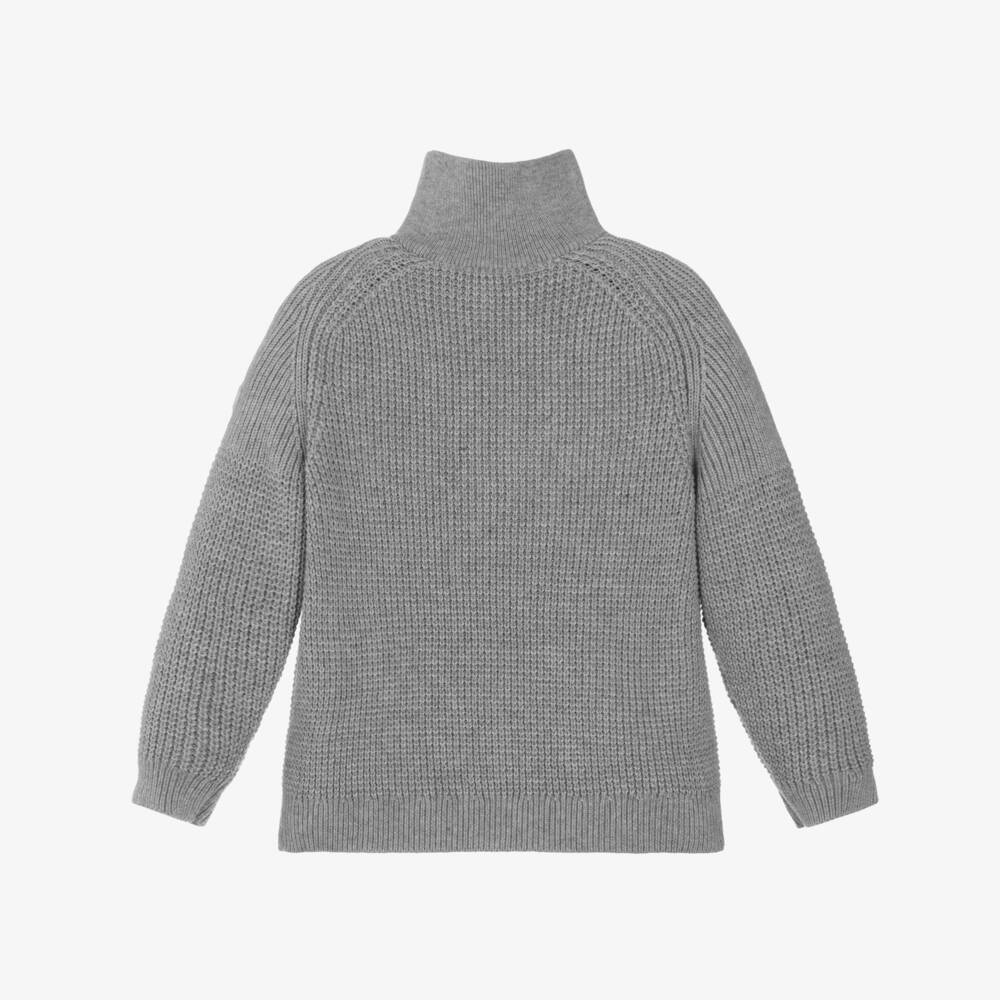 Emporio Armani-Boys Grey Quarter-Zip Knitted Cotton & Wool Sweater | Childrensalon Outlet