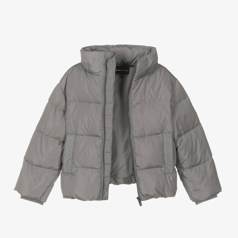 Emporio Armani-Boys Grey Quilted Down Jacket | Childrensalon Outlet