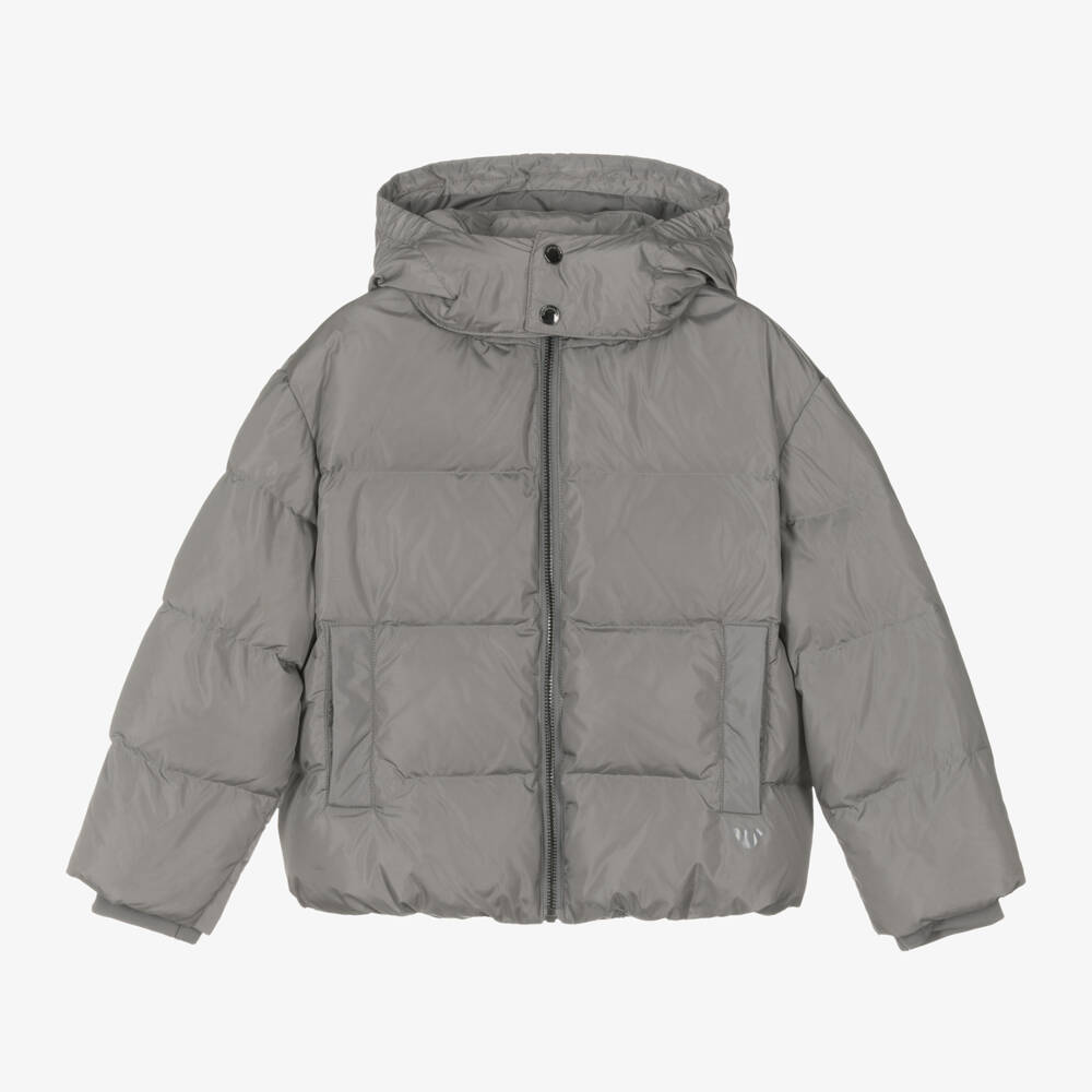 Emporio Armani-Boys Grey Quilted Down Jacket | Childrensalon Outlet