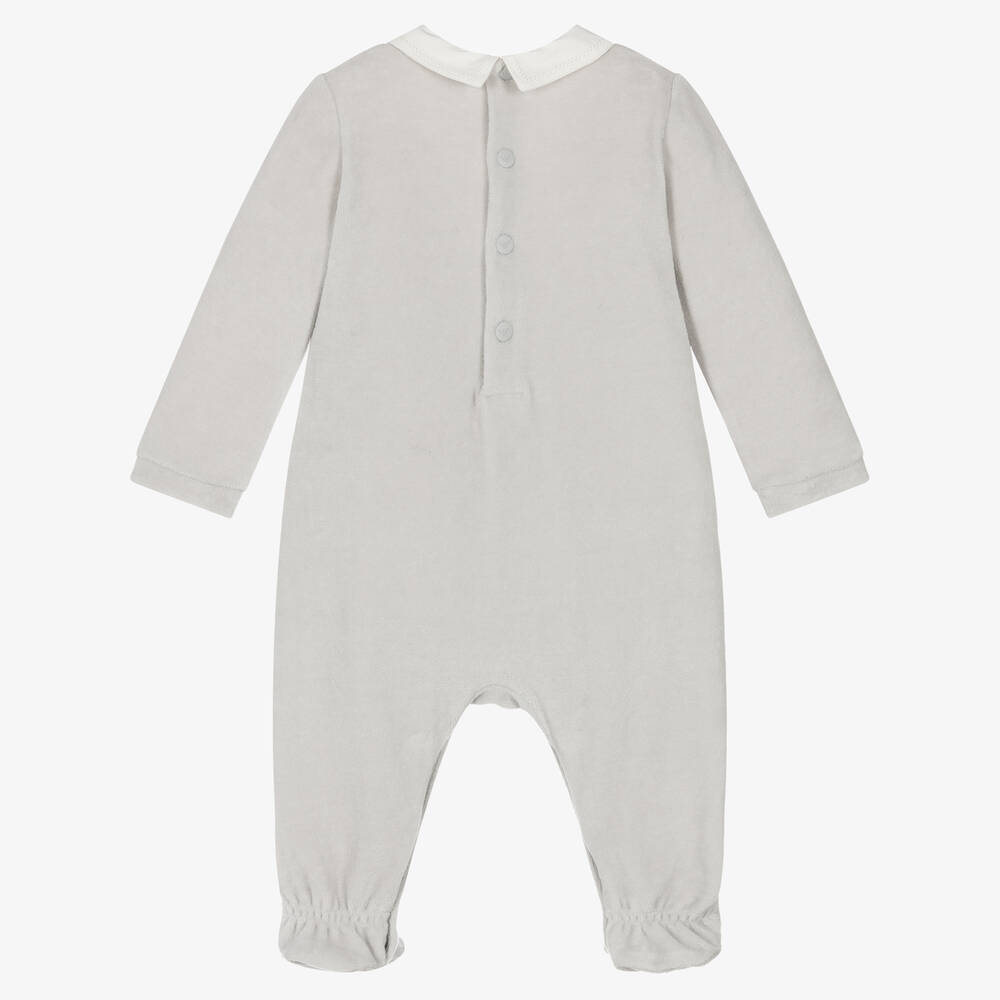 Emporio Armani-Boys Grey Velour Babygrow | Childrensalon Outlet