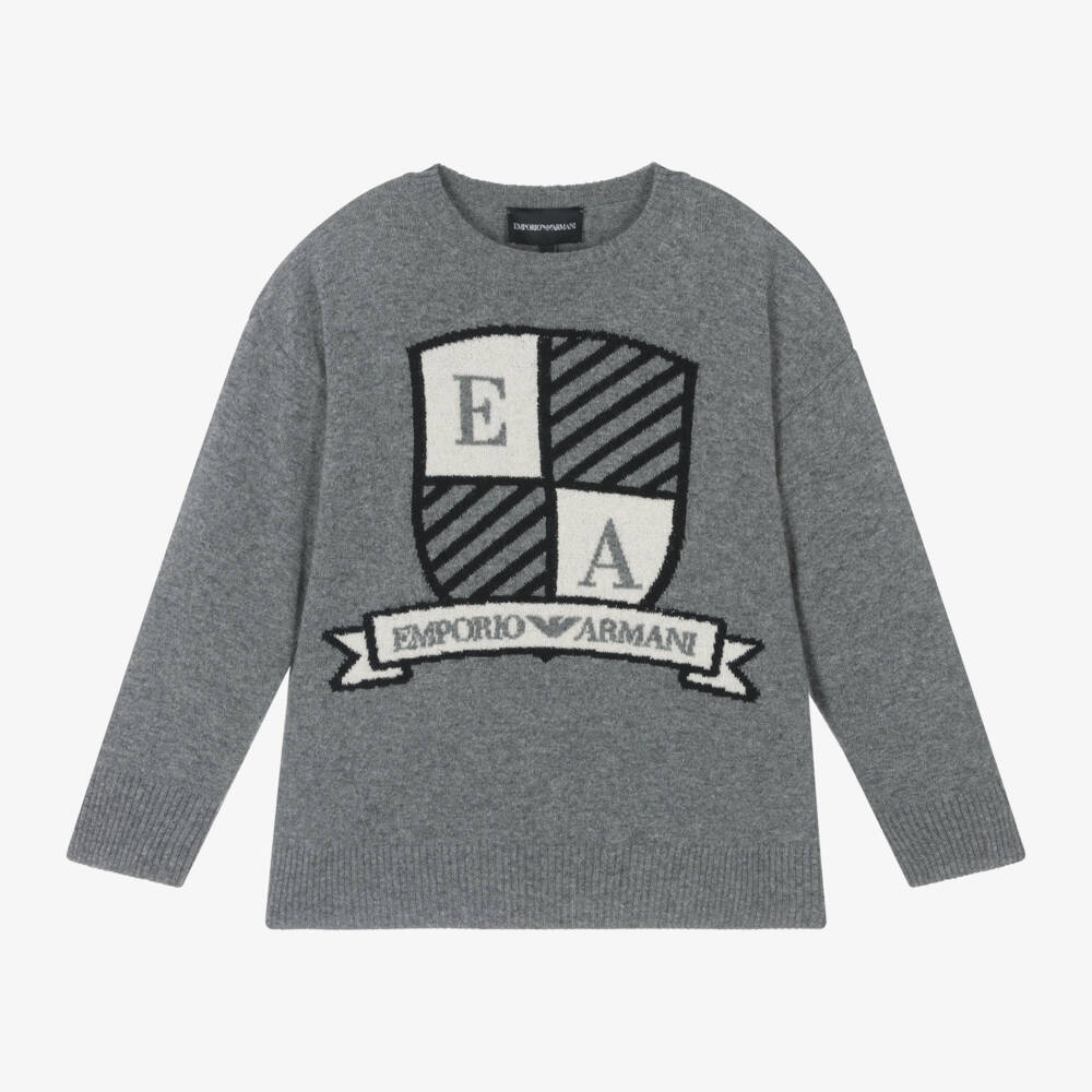 Emporio Armani-بلوفر صوف وكشمير محبوك لون رمادي للأولاد | Childrensalon Outlet