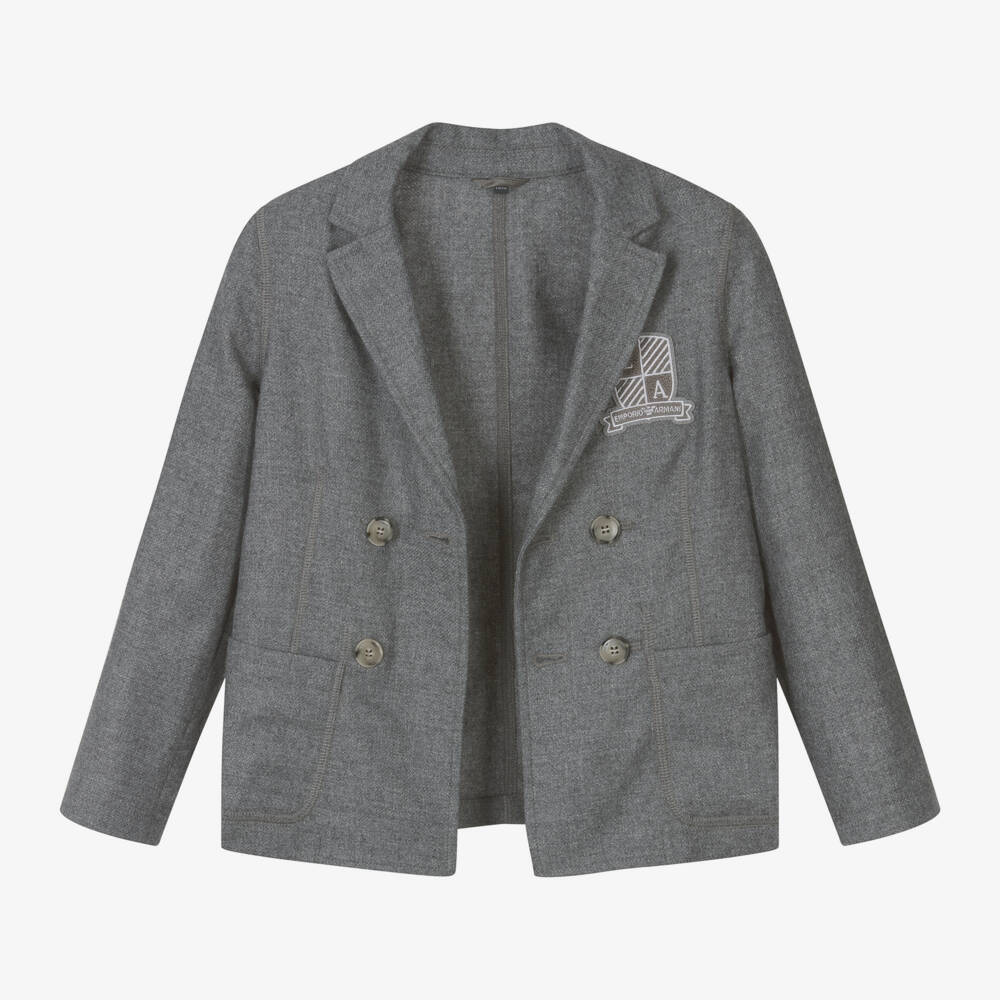 Emporio Armani-Boys Grey Wool Cashmere Blazer | Childrensalon Outlet