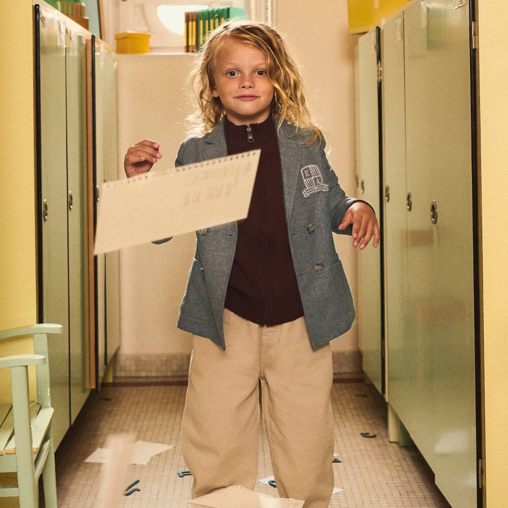 Emporio Armani-Boys Grey Wool Cashmere Blazer | Childrensalon Outlet