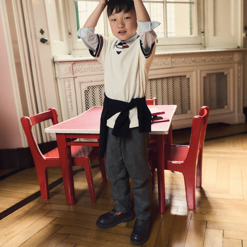 Emporio Armani-Boys Grey Wool Cashmere Trousers | Childrensalon Outlet