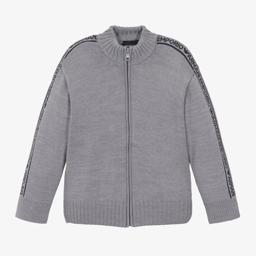 Emporio Armani-Boys Grey Wool Knit Jacket | Childrensalon Outlet