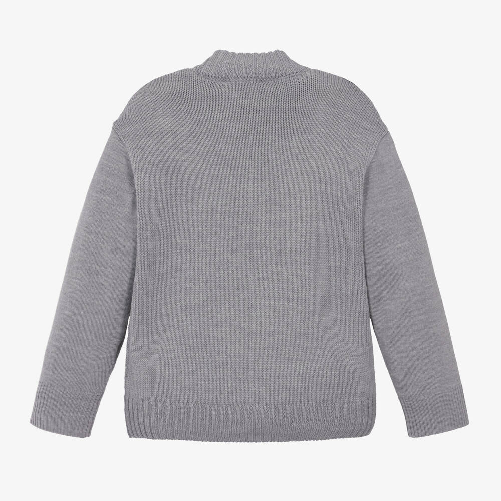 Emporio Armani-Boys Grey Wool Knit Jacket | Childrensalon Outlet