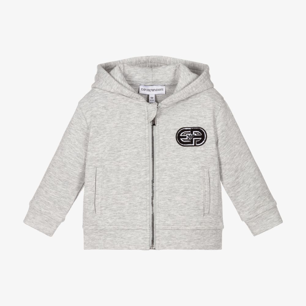 Emporio Armani - Boys Grey Zip-Up  Hooded Top | Childrensalon