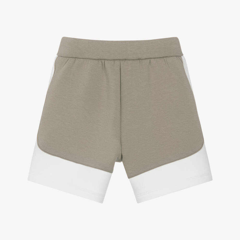 Emporio Armani-Boys Ivory-Beige Cotton Contrast Shorts | Childrensalon Outlet