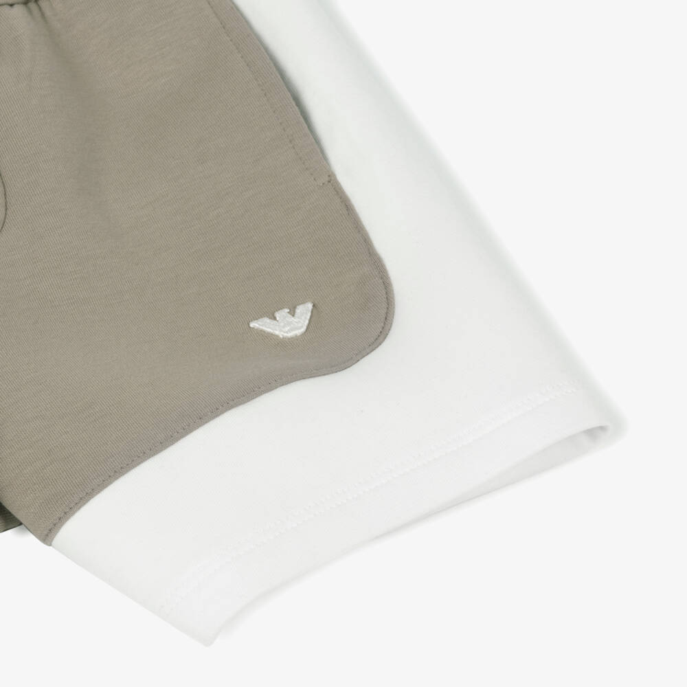 Emporio Armani-Boys Ivory-Beige Cotton Contrast Shorts | Childrensalon Outlet