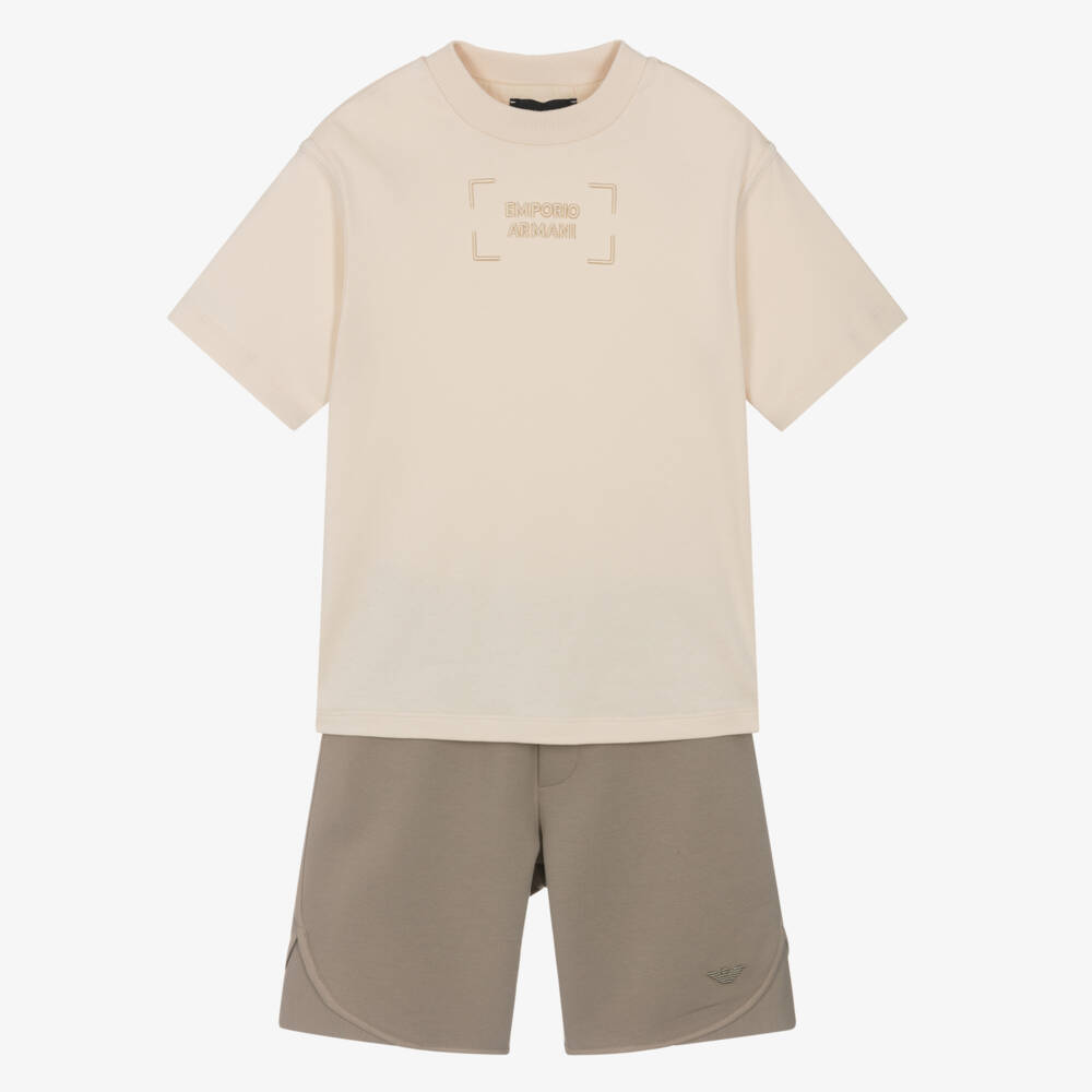Emporio Armani-طقم قطني عاجي وبيج للأولاد | Childrensalon Outlet