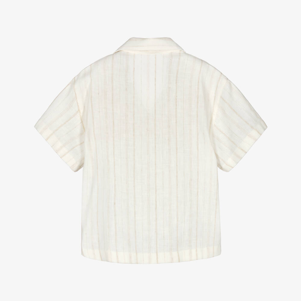 Emporio Armani-Boys Ivory & Beige Stripe Cotton Shirt | Childrensalon Outlet