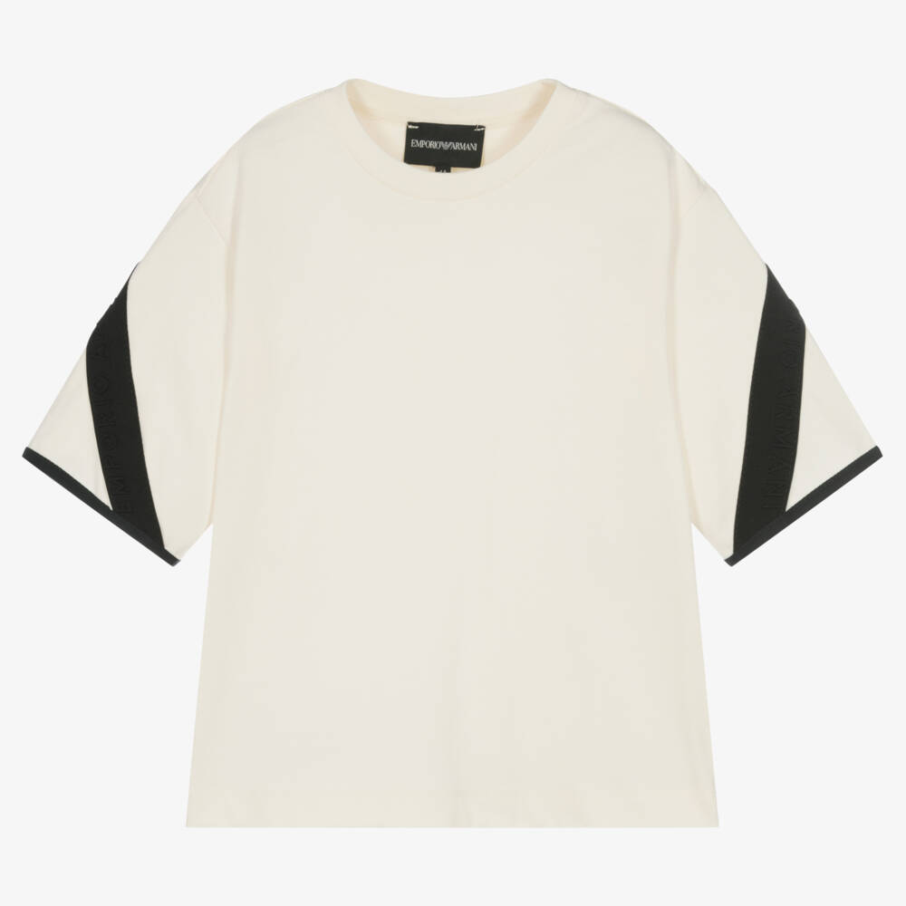 Emporio Armani-Boys Ivory & Black Cotton T-Shirt | Childrensalon Outlet