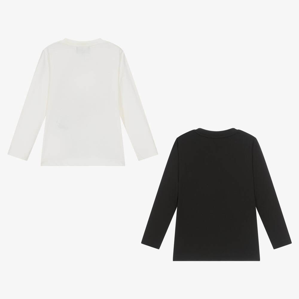 Emporio Armani-Boys Ivory & Black Cotton Tops (2 Pack) | Childrensalon Outlet