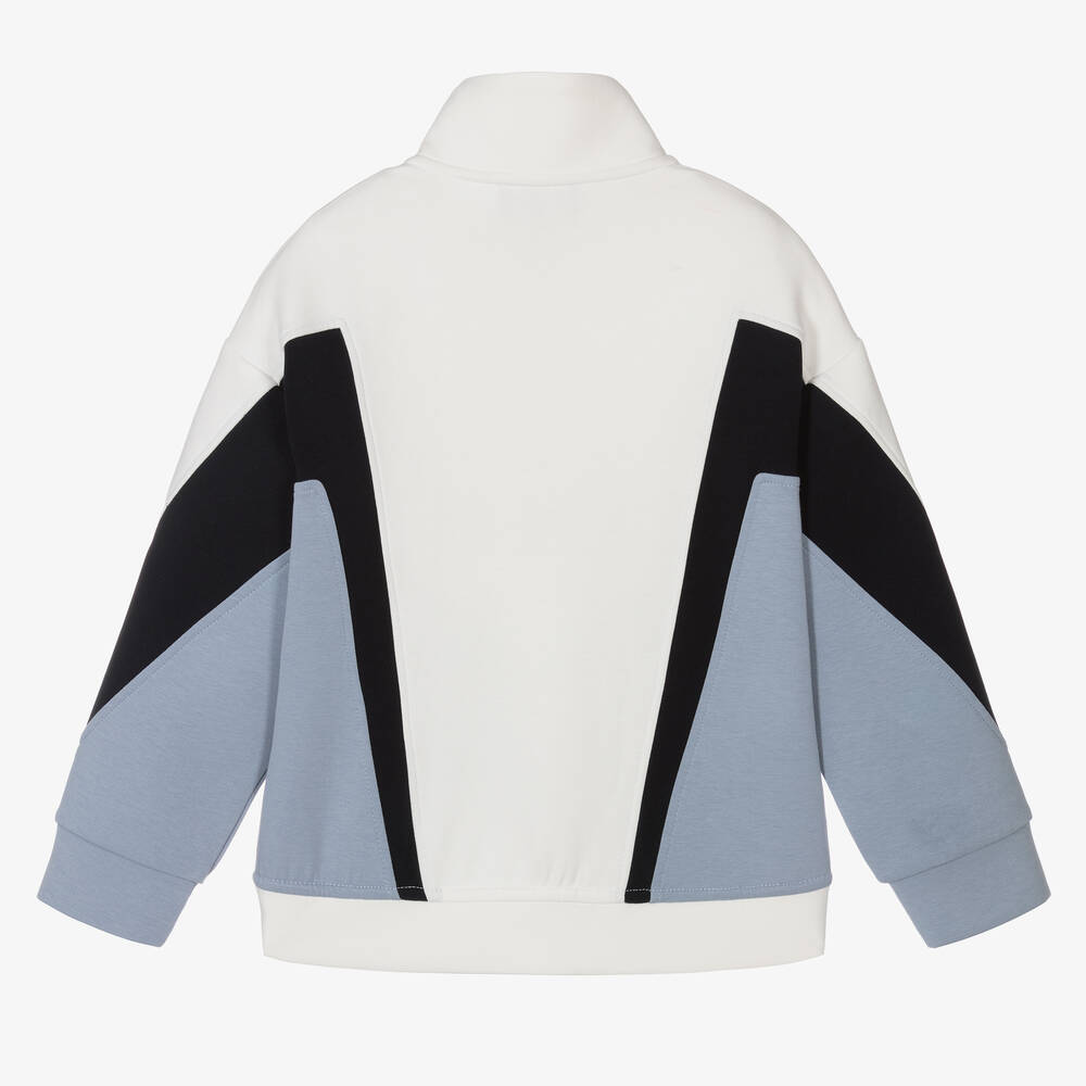 Emporio Armani-Boys Ivory & Blue Colourblock Zip-Up Top | Childrensalon Outlet