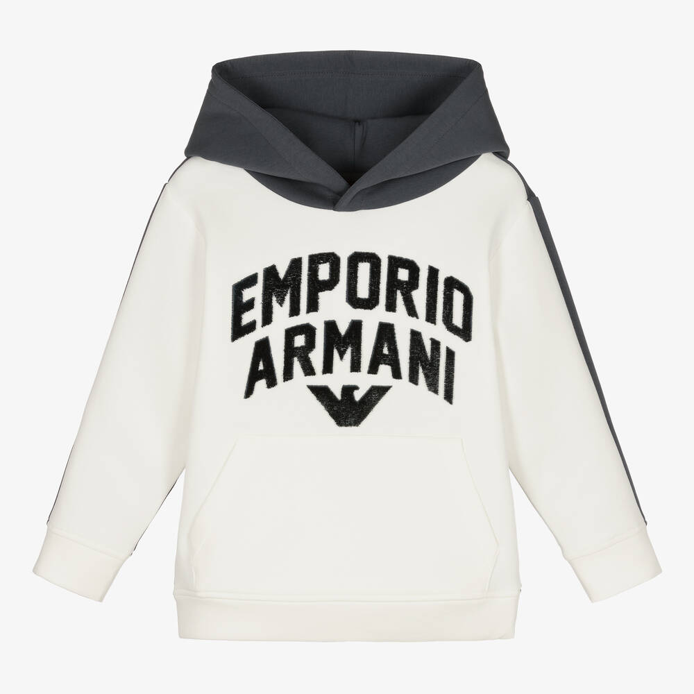 Emporio Armani - Boys Ivory & Blue Logo Hoodie | Childrensalon