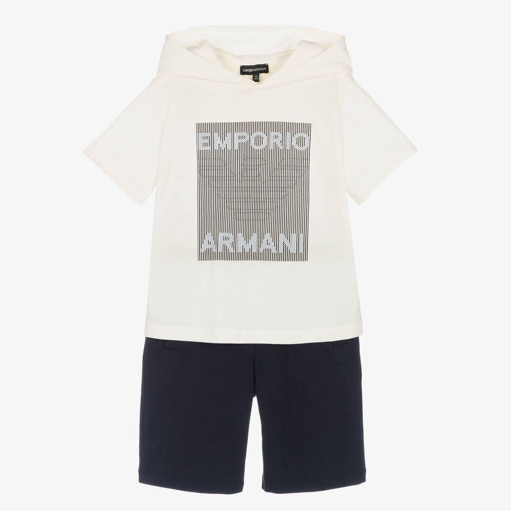 Emporio Armani - Top & Shorts Set in Elfenbein/Blau | Childrensalon