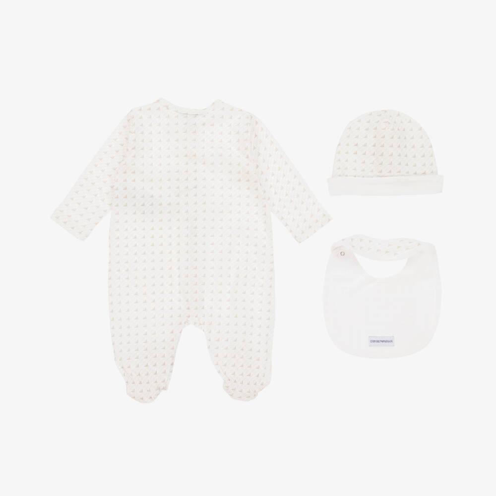 Emporio Armani-Boys Ivory Cotton Babysuit Collection | Childrensalon Outlet