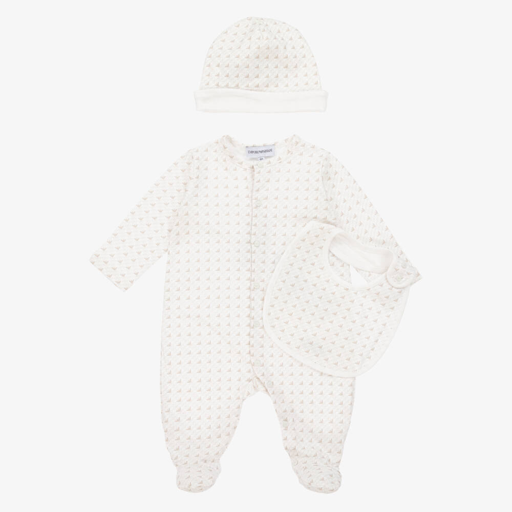 Emporio Armani-Boys Ivory Cotton Babysuit Collection | Childrensalon Outlet