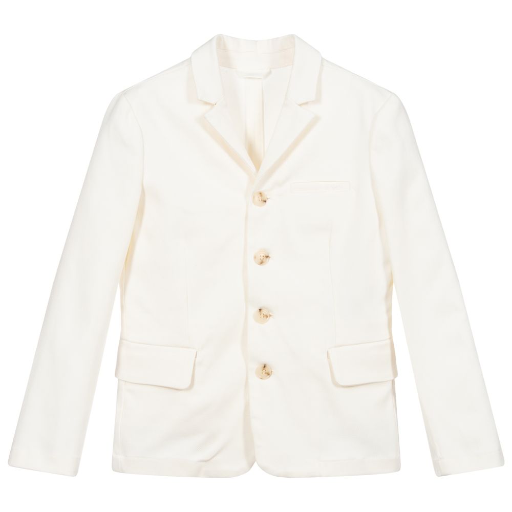 Emporio Armani-Boys Ivory Cotton Blazer | Childrensalon Outlet