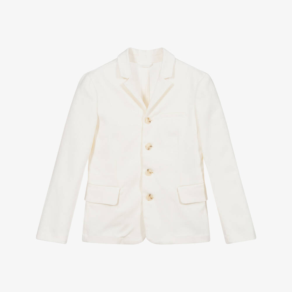 Emporio Armani-جاكيت بلايزر مزيج قطن وليوسيل لون عاجي للأولاد | Childrensalon Outlet