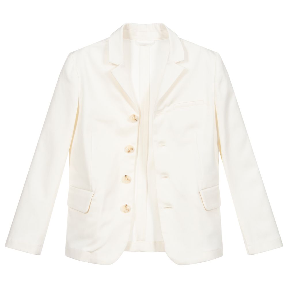 إمبوريو أرماني-جاكيت بلايزر مزيج قطن وليوسيل لون عاجي للأولاد | Childrensalon Outlet