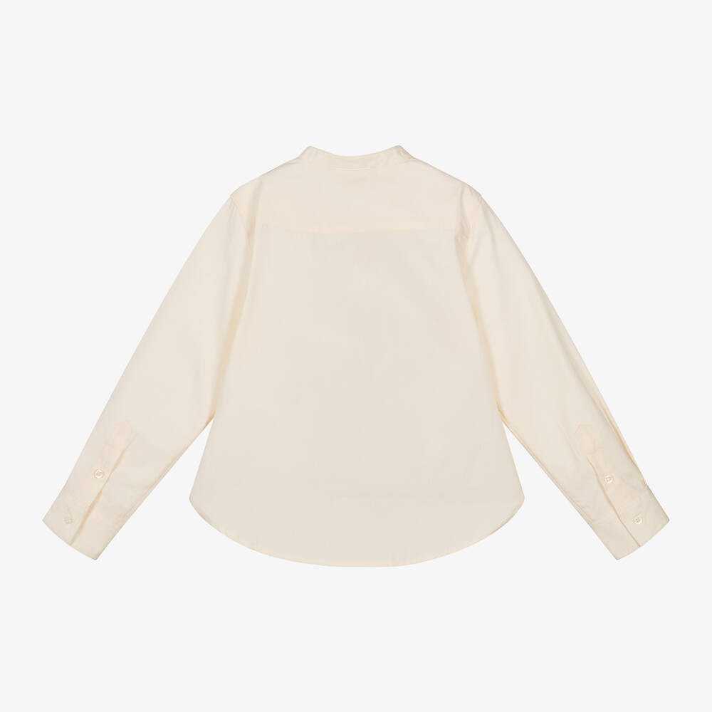 Emporio Armani-Boys Ivory Cotton Collarless Shirt | Childrensalon Outlet