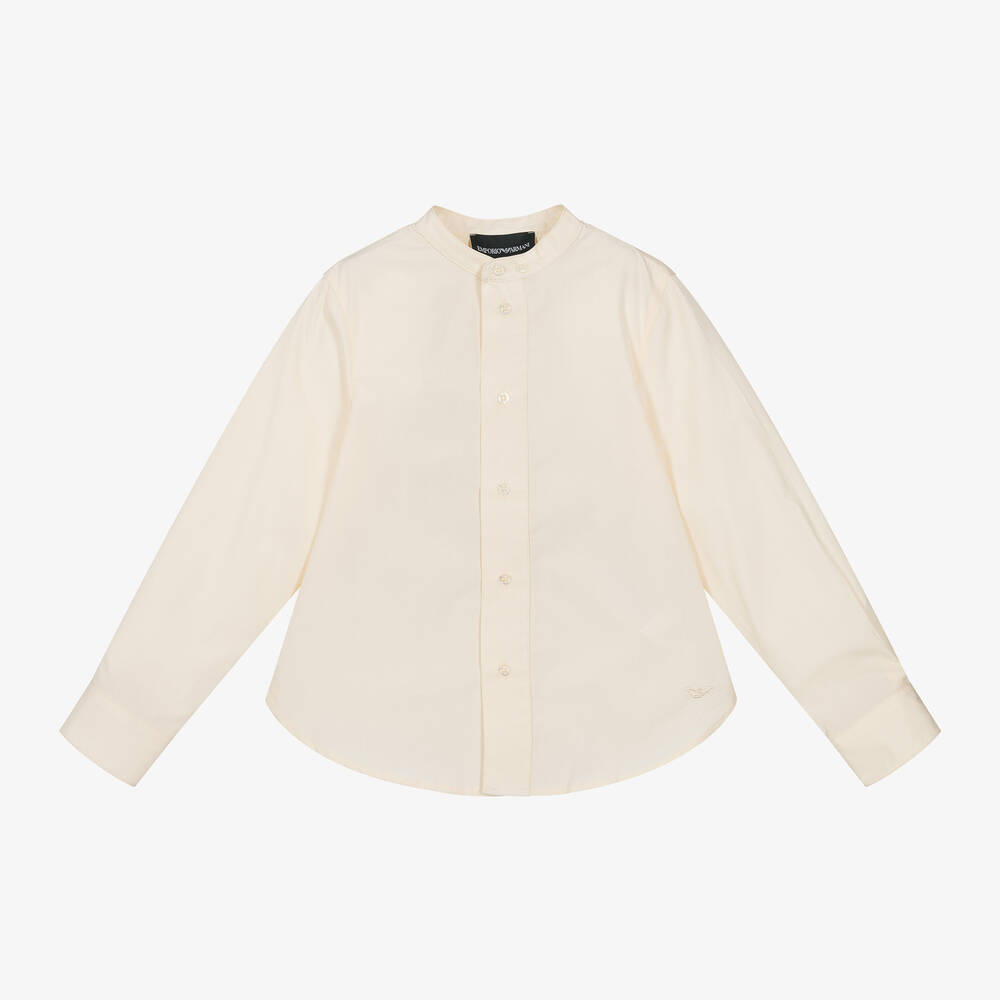 Emporio Armani-Boys Ivory Cotton Collarless Shirt | Childrensalon Outlet
