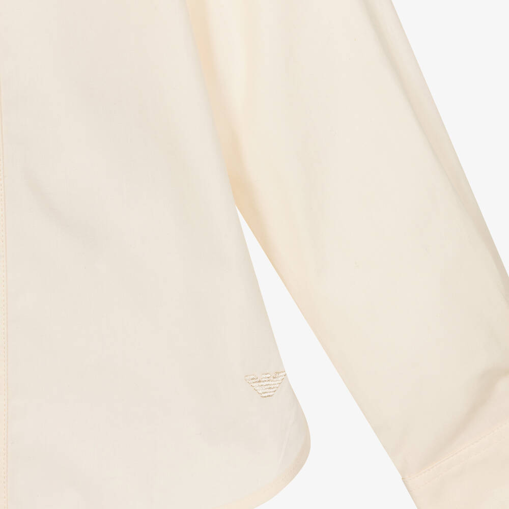 Emporio Armani-Boys Ivory Cotton Collarless Shirt | Childrensalon Outlet
