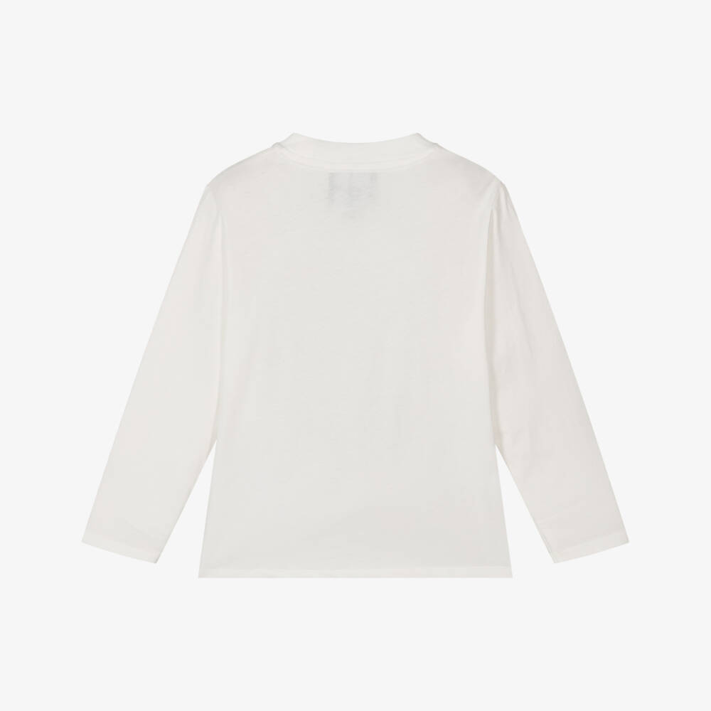 Emporio Armani-Boys Ivory Cotton Crew Neck Eagle Logo Top | Childrensalon Outlet