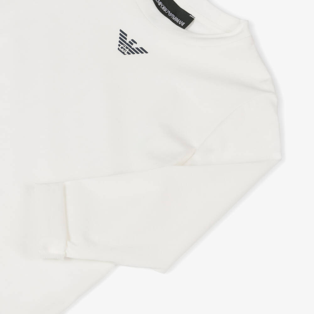 Emporio Armani-Boys Ivory Cotton Crew Neck Eagle Logo Top | Childrensalon Outlet