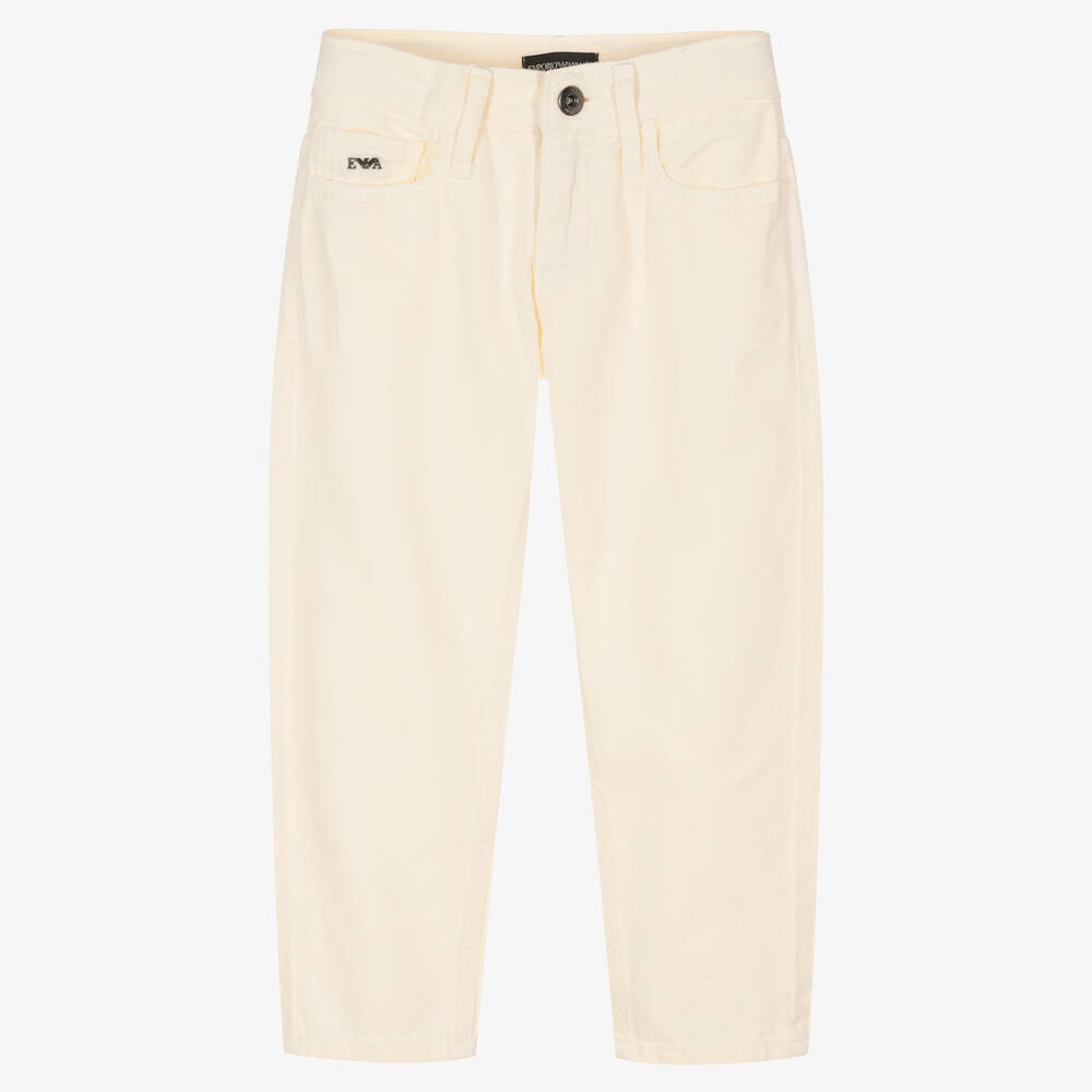 Emporio Armani - Boys Ivory Cotton Denim Jeans | Childrensalon