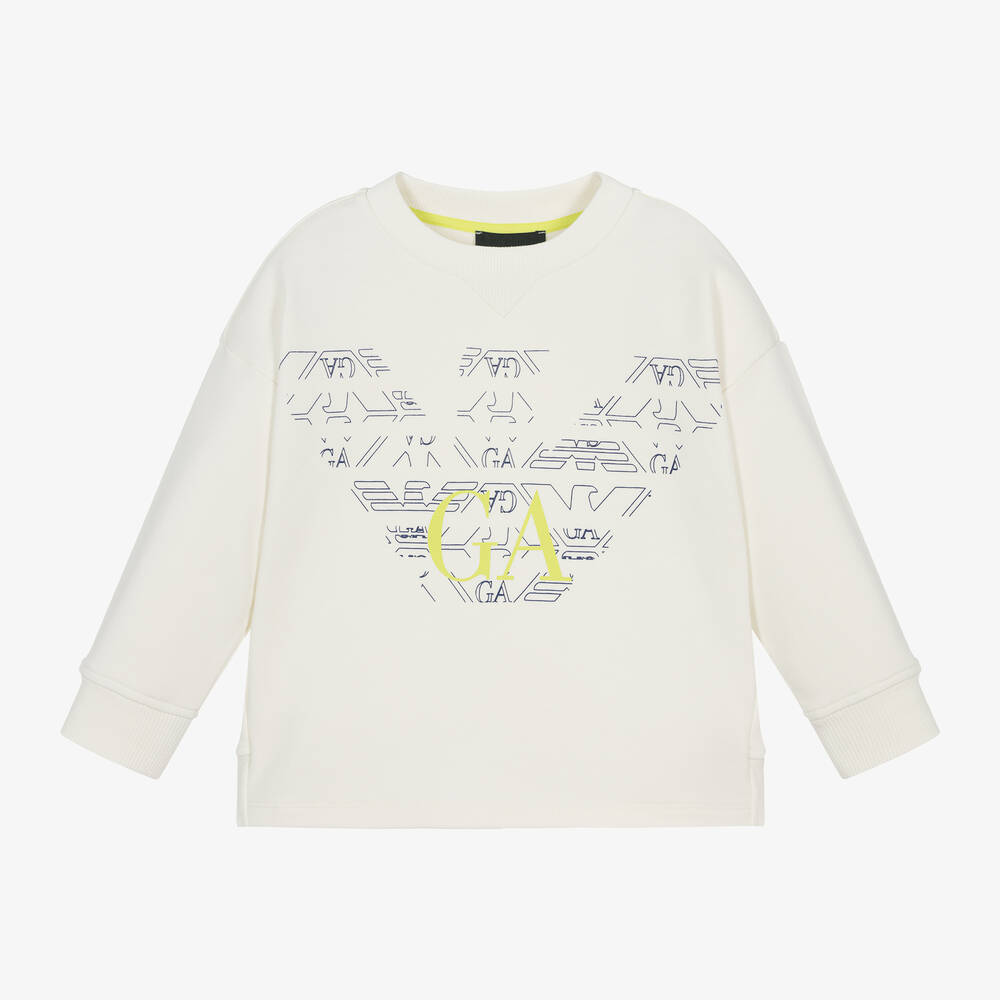 Emporio Armani-Boys Ivory Cotton Eagle Logo Sweatshirt | Childrensalon Outlet