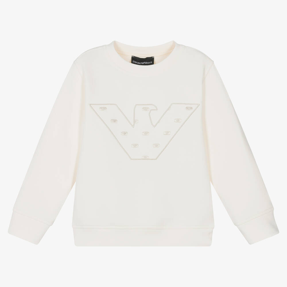 Emporio Armani - Boys Ivory Cotton Eagle Sweatshirt | Childrensalon