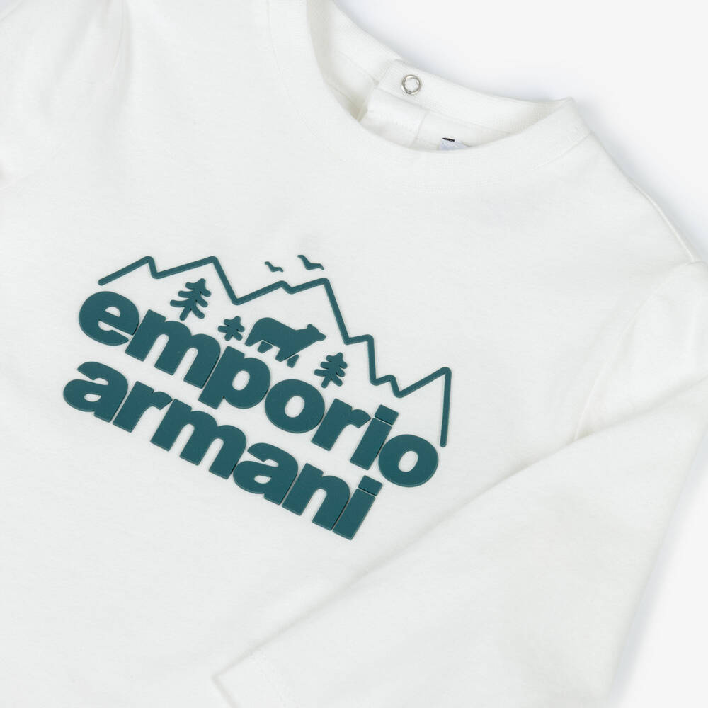 Emporio Armani-Boys Ivory Cotton Graphic Tee | Childrensalon Outlet
